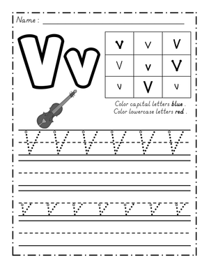 V Handwriting Practice Worksheet