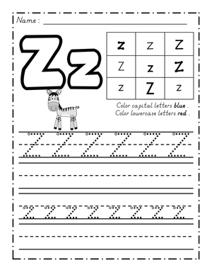 Letter Z Tracing Worksheet | Grade K Printable