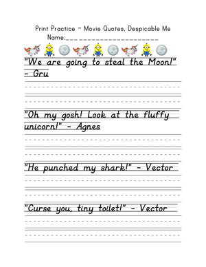 Print Practice: Despicable Me Movie Quotes