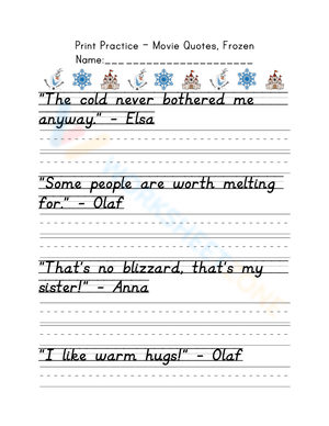 Print Practice: Frozen Movie Quotes Handwriting