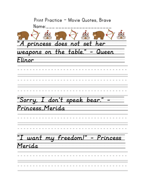 Essential D'Nealian Handwriting: Brave Movie Quotes