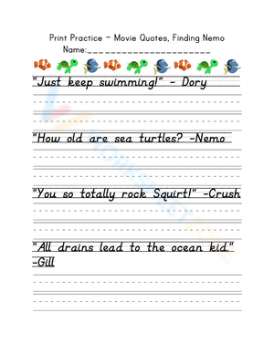 D'Nealian Handwriting: Finding Nemo Quotes