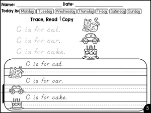 Letter C Sentence Tracing | Grade 1 Printable Worksheet