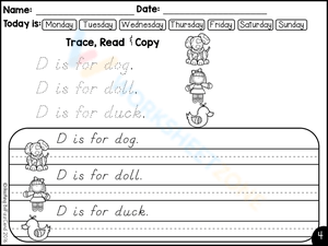 Letter D Tracing and Copywork Worksheet