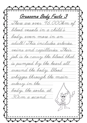 Blood Vessels Cursive Handwriting | Essential Grade 3-4