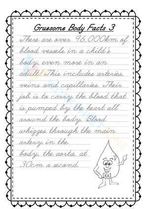 Blood Vessels Cursive Handwriting Practice 