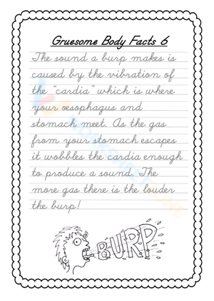 Cursive Handwriting Practice: Burp Sound Facts