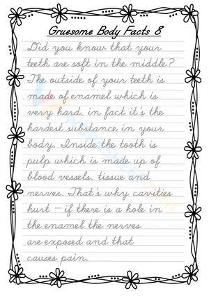 Cursive Handwriting Practice: Fun Teeth Facts