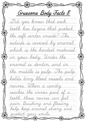 Grade 6 Cursive Teeth Facts — Printable No-Prep Worksheet