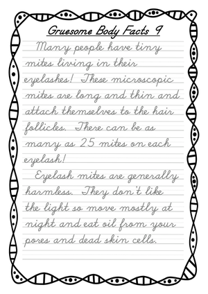 Cursive Handwriting Practice: Eyelash Mites | Essential