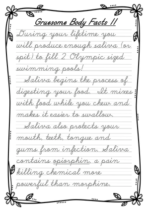Cursive Handwriting Practice: Saliva Facts | Grade 6 Ready