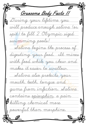 Cursive Handwriting Practice: Gruesome Saliva Facts
