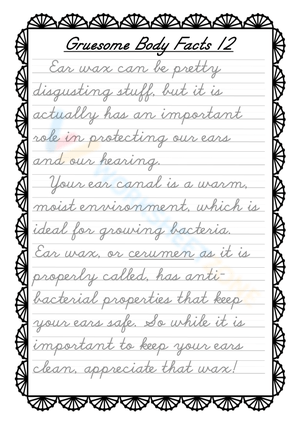 Cursive Handwriting Practice: Ear Wax Facts