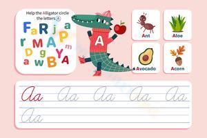 Letter A Recognition and Handwriting Practice with Alligator