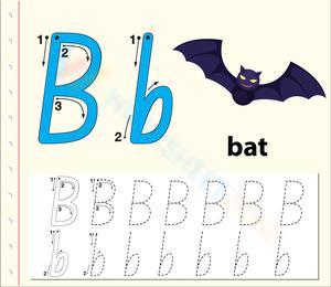 Letter B Writing Practice with Bat Illustration