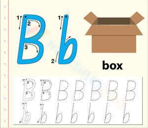 Letter B Writing Practice with Box Illustration