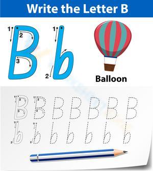 Cursive Letter B Tracing Worksheet: B is for balloon