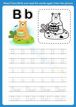 Read, Trace, Write and Color Letter B Worksheet