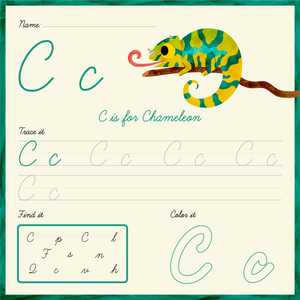 Trace, Find, and Color the Cursive C Worksheet
