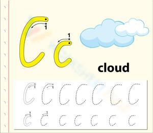 Letter C Writing Practice with Cloud Picture