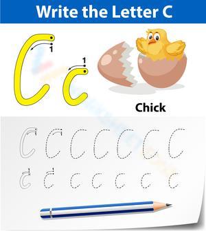 Letter C Writing Practice with Baby Chick
