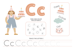 Find, Color, and Trace Letter C Worksheet