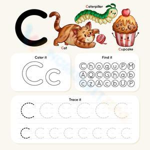 Trace, Find and Color Letter C with Pictures