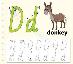 Learn to Write Letter D With Donkey