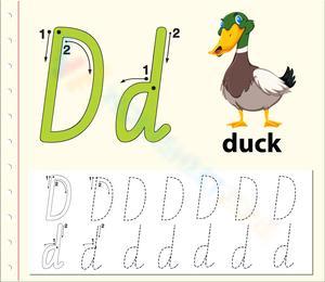 Letter D is for Duck: Tracing Worksheet