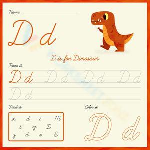 Trace and Color: Cursive Letter D Practice