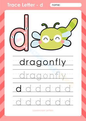 Lowercase d and Word Tracing with Cute Dragonfly 