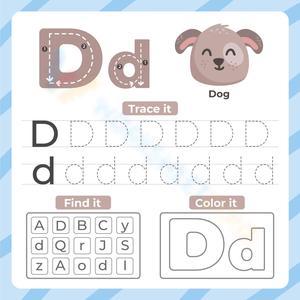 Letter D: Trace, Find, and Color Worksheet