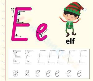 Letter E Writing Practice with Christmas Elf