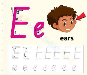 Tracing Cursive Letter E with Ears Picture