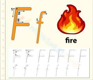 Letter F Tracing: Fire-themed Worksheet
