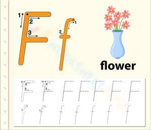 Letter F Tracing With Flower Theme