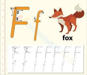 Letter F Handwriting Practice and Fox Illustration Worksheet