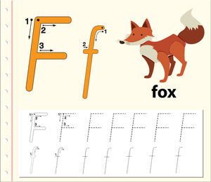 Letter F Handwriting Practice and Fox Illustration Worksheet