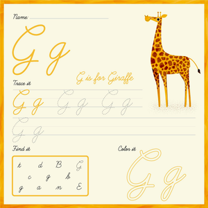 Cursive G Trace, Find, and Color Worksheet