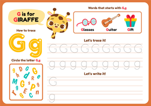 Letter G Tracing Worksheet — Printable Kindergarten ELA