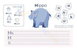 Color and Write Letter H with a Hippo