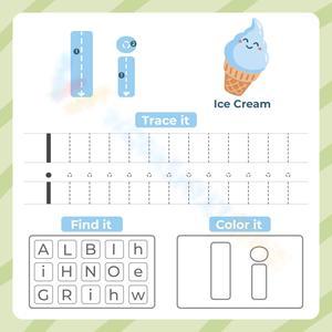 Trace, Find and Color Letter I Worksheet