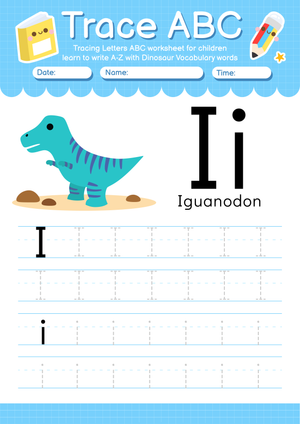 Alphabet Letter I Tracing with Dinosaurs