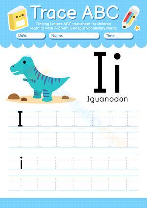 Alphabet Letter I Tracing with Dinosaurs