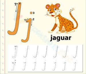 Letter J Tracing Worksheet with Jaguar
