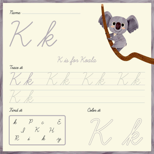 Printable Cursive Letter K Worksheet | Grade 1