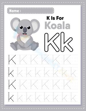 K is for Koala: Free Letter Tracing Worksheet