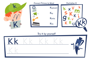 Find, Trace, and Write Letter K: Comprehensive Practice