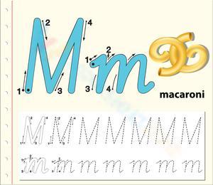 Letter M Tracing Worksheet with Macaroni Theme