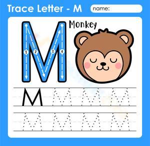 Trace Letter M Worksheet with Monkey